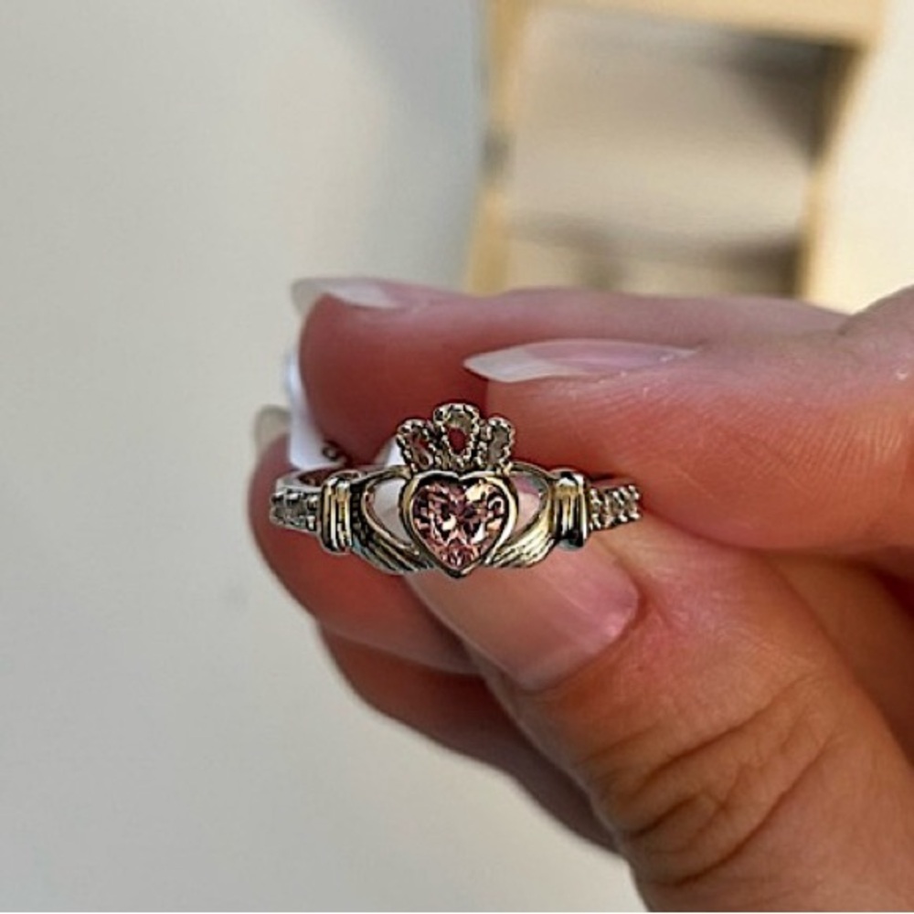 Shan Ore Sterling Silver Claddagh Ring | Birthstone October Pink Tourmaline